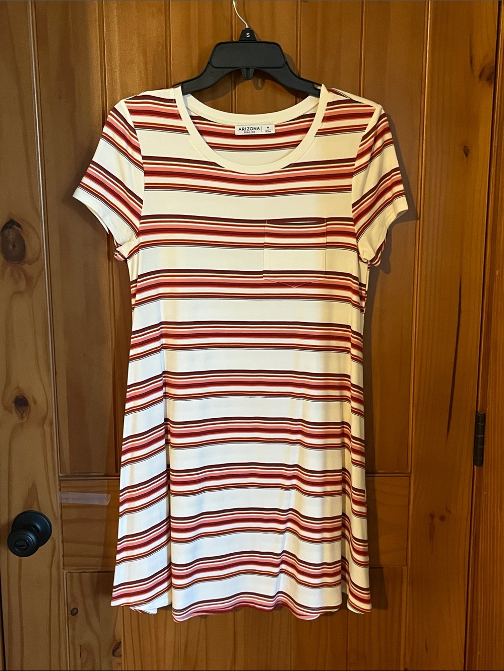 Arizona Jean Co Striped Tee Dress in Cream, Rust & Olive